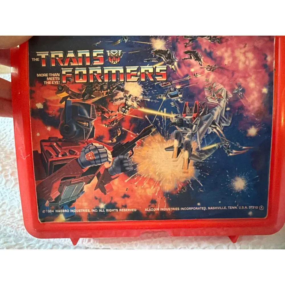 Vintage 1984 Transformers Red Plastic Lunch Box Aladdin Hasbro Empty Rare
